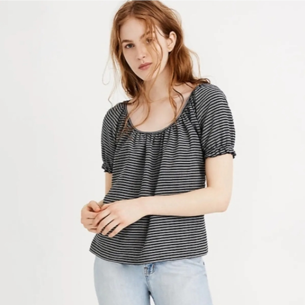 NWT Madewell striped blue tunic with puff sleeves size xs